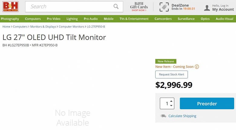 Стала известна цена монитора LG 27EP950 с 27-дюймовым экраном OLED
