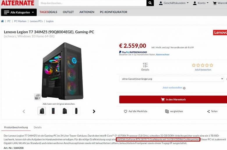 В Германии уже можно купить GeForce RTX 3070 Ti