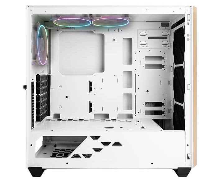 Оформление белого варианта корпуса In Win 216 включает элемент с текстурой дерева