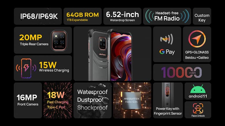 10 000 мА•ч, NFC, IP69K, FM-радио и беспроводная зарядка. Неубиваемый смартфон Ulefone Power Armor 14 поступил в продажу