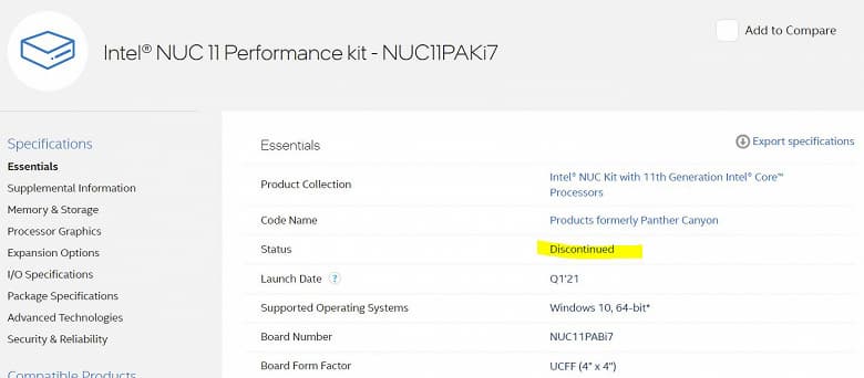 Мини-ПК Intel NUC Panther Canyon сняты с производства