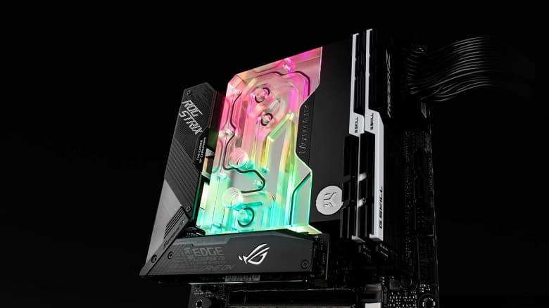 Водоблок EK-Quantum Momentum2 ROG Strix X570-I Gaming D-RGB отводит тепло от процессора, регуляторов напряжения и набора системной логики