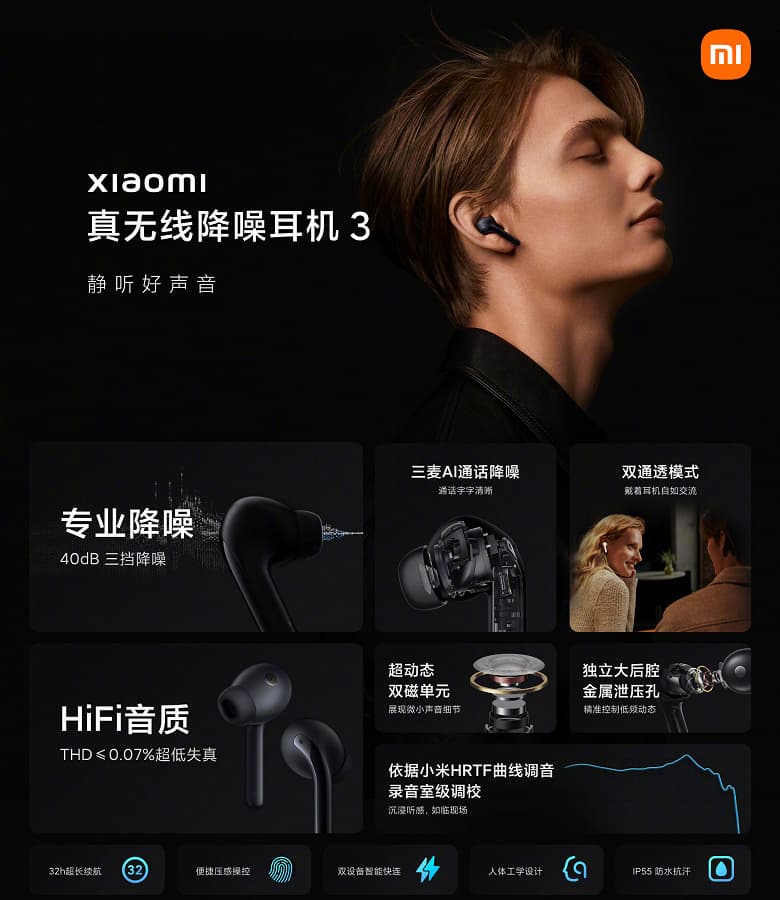 Представлены наушники Xiaomi Mi True Wireless Earphones 3 с адаптивным шумоподавлением и 32 часами работы без подзарядки