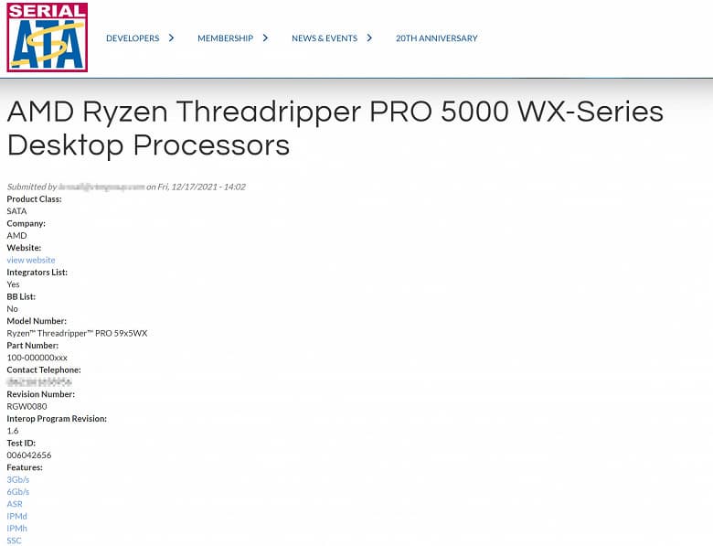 Серия процессоров AMD Ryzen Threadripper Pro 5000 WX замечена на сайте SATA-IO