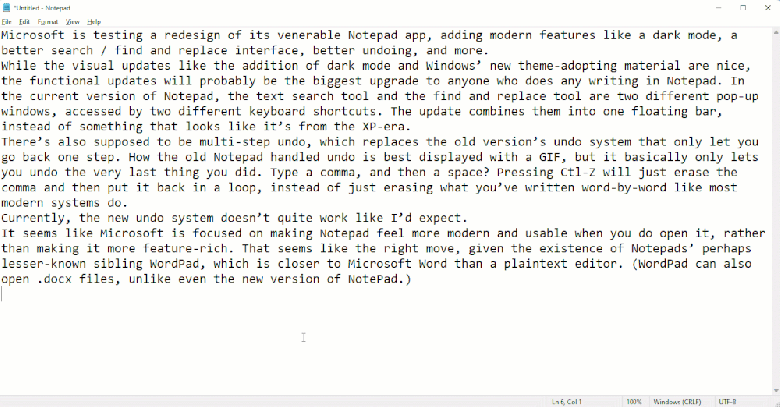 Microsoft наконец-то сделала то, что ждали миллионы. Компания обновила Блокнот – появилась темная тема оформления, улучшенная функция исправления, новое меню поиска