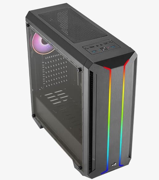 Передняя панель компьютерного корпуса AeroCool Skyline украшена двумя светодиодными полосками