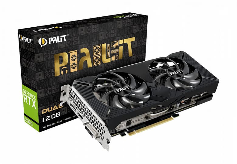 Конструкция системы охлаждения видеокарт серии Palit GeForce RTX 2060 Dual с 12 ГБ памяти включает два 90-миллиметровых вентилятора