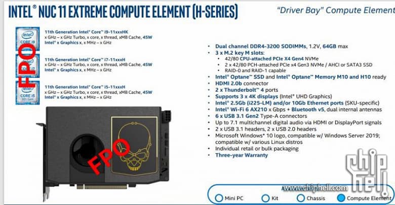 Мини-ПК Intel NUC 11 Extreme (Beast Canyon) получит мощные процессоры Tiger Lake-H и полноразмерные дискретные видеокарты