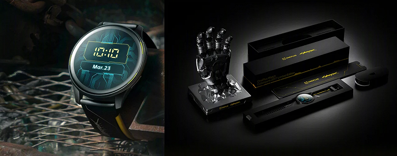 Выпущены часы OnePlus Watch Cyberpunk 2077 Limited Edition с рукой Johnny Silverhand в качестве подставки