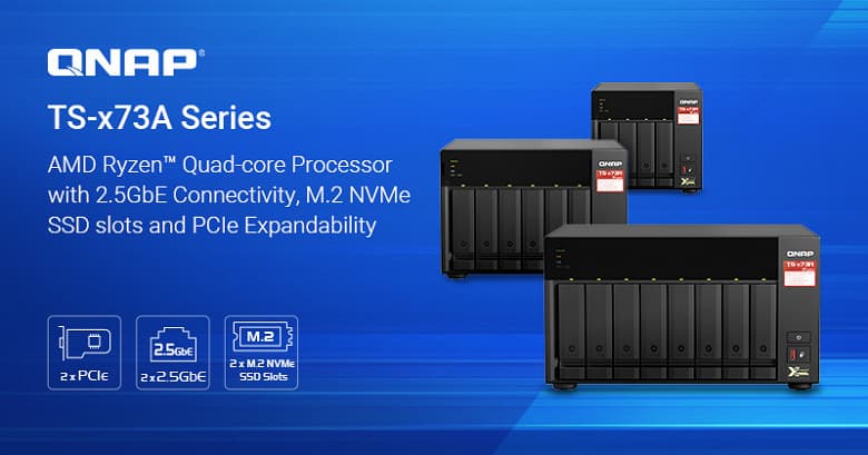 Хранилища с сетевым подключением Qnap TS-x73A на процессорах AMD Ryzen оснащены портами 2.5GbE