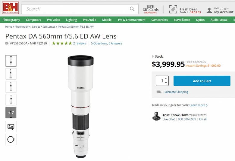 Объектив HD Pentax DA 560mm F5.6 ED AW снят с производства