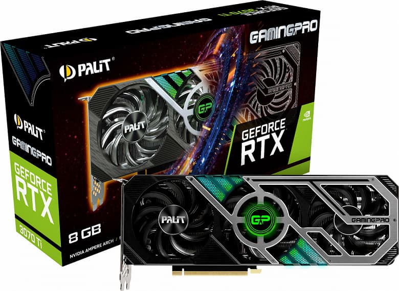 В систему охлаждения видеокарты Palit GeForce RTX 3070 Ti включены тепловые трубки запатентованной формы