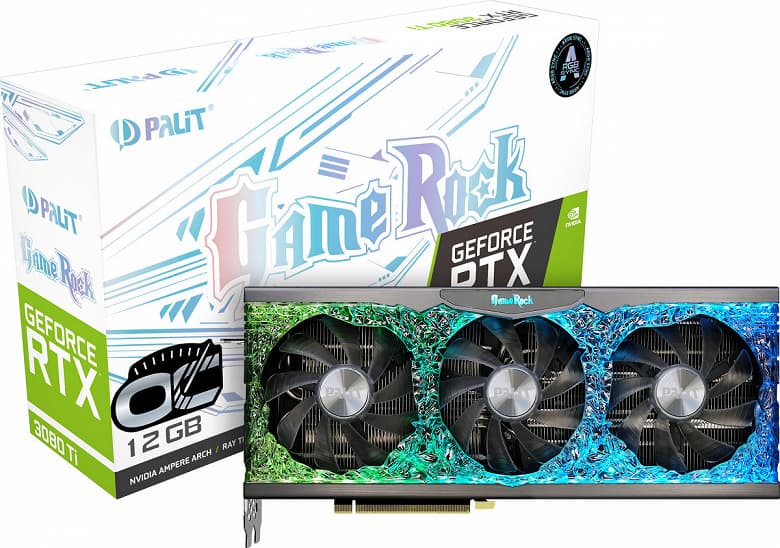 В систему охлаждения видеокарты Palit GeForce RTX 3070 Ti включены тепловые трубки запатентованной формы