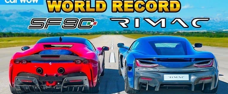 Электрический гиперкар Rimac Nevera «уничтожил» Ferrari SF90 Stradale. Машины сравнили в драг-рейсе