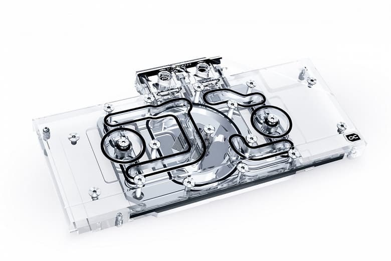 Водоблок Alphacool Eisblock Aurora Acryl GPX-A предназначен для видеокарт Radeon RX 6700 XT референсного образца