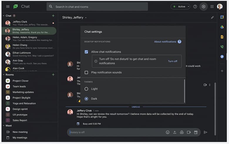 Google Chat для ПК потемнел вслед за версиями для Android и iOS