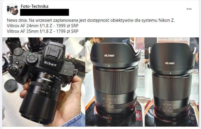 Выход автофокусных объективов Viltrox AF 24mm f/1.8 Z и AF 35mm f/1.8 Z ожидается в сентябре