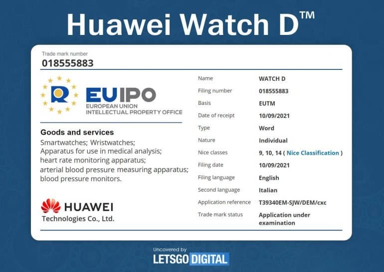 Умные часы Huawei Watch D смогут измерять артериальное давление и уровень жира
