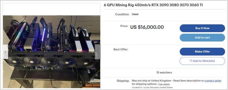 Ethereum падает, а видеокарты дешевле не становятся. За GeForce RTX 3090 на eBay просят 6000 долларов