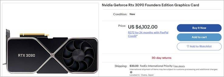 Ethereum падает, а видеокарты дешевле не становятся. За GeForce RTX 3090 на eBay просят 6000 долларов