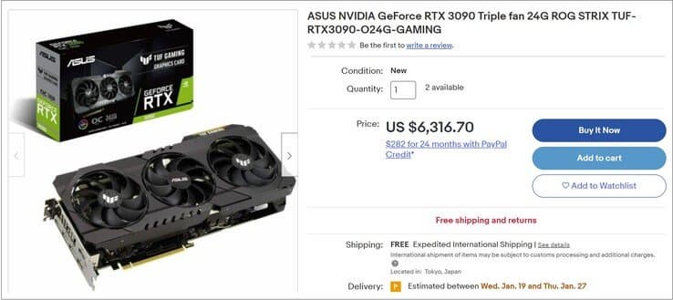 Ethereum падает, а видеокарты дешевле не становятся. За GeForce RTX 3090 на eBay просят 6000 долларов