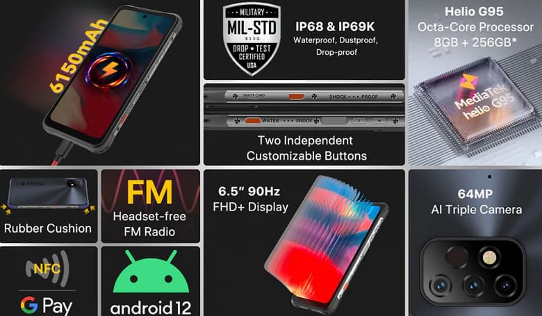 6150 мА·ч, 64 Мп, Android 12, NFC, инфракрасный термометр и защита IP69 за 240 долларов. Представлены прочные монстры автономности Umidigi Bison GT2 и GT2 Pro