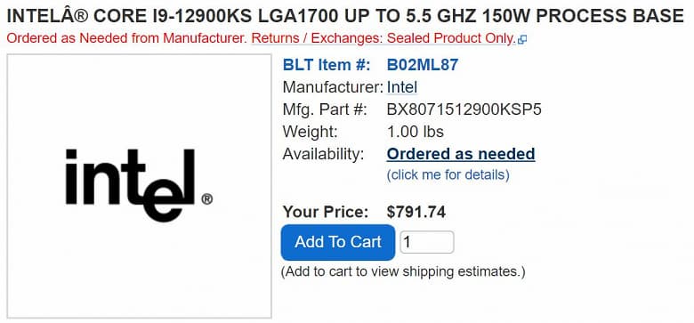 16 ядер, максимальная частота 5,5 ГГц, TDP 150 Вт, и все это – за 800 долларов. Топовый процессор Intel Core i9-12900KS поступает в продажу