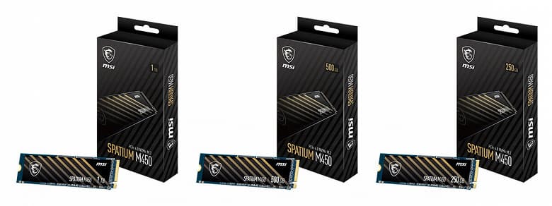 Твердотельные накопители MSI Spatium M450 оснащены интерфейсом PCIe Gen4