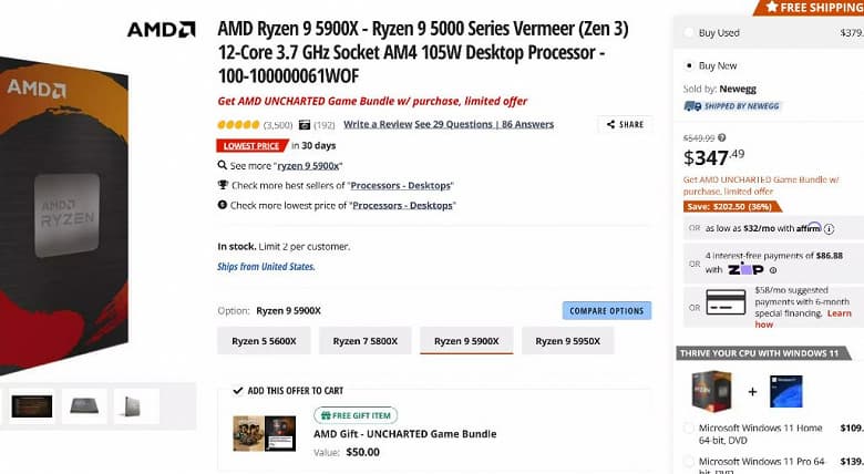 8-ядерный Ryzen 7 5700X подешевел до $200 в ходе праздничной распродажи в США. Ryzen 7 5800X стал доступнее практически на 50%