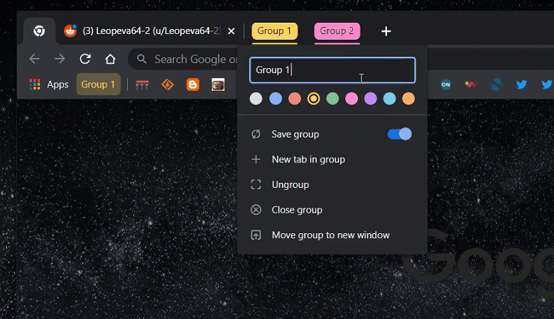 Google Chrome позволит сохранять группы вкладок на панели закладок