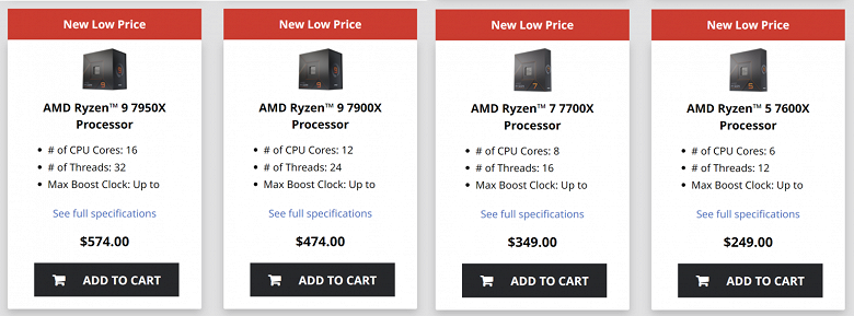 Видимо, Ryzen 7000 на старте действительно оказались переоценёнными. AMD официально снизила цены на свои CPU на величину до 125 долларов Видимо, Ryzen 7000 на старте действительно оказались переоценёнными. AMD официально снизила цены на свои CPU на величину до 125 долларов