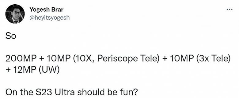 Раскрыты параметры камеры Samsung Galaxy S23 Ultra. Компания не собирается отказываться от 10-мегапикселных датчиков