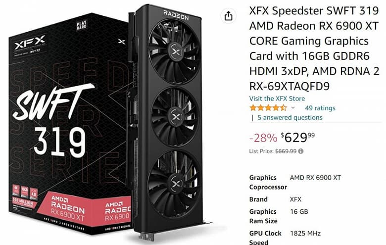 Radeon RX 6900 XT экстремально подешевела в ходе Черной пятницы в США. Недавний флагман AMD можно купить за 630 долларов Radeon RX 6900 XT экстремально подешевела в ходе Черной пятницы в США. Недавний флагман AMD можно купить за 630 долларов