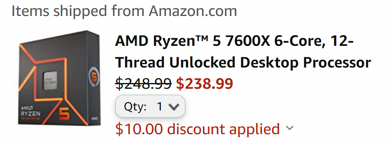 Уже более народный? Шестиядерный Ryzen 5 7600X подешевел в США до 239 долларов Уже более народный? Шестиядерный Ryzen 5 7600X подешевел в США до 239 долларов