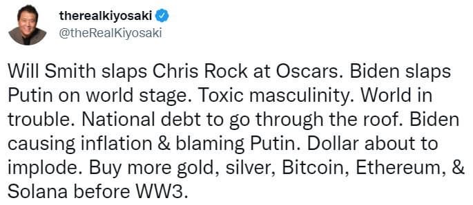 «Доллар вот-вот рухнет. Покупайте больше золота, серебра, биткоинов, Ethereum и Solana перед Третьей мировой войной». Известный инвестор призывает запасаться криптовалютой