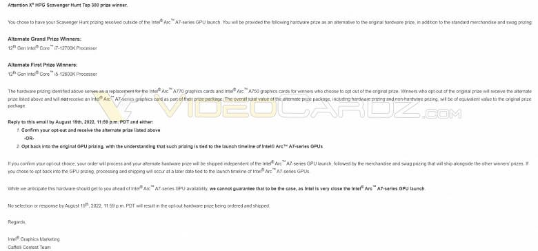 Intel намекнула на цены старших видеокарт Arc A770 и A750