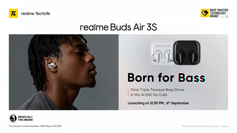 «Рождённые для баса». Наушники Realme Buds Air 3S выходят уже завтра