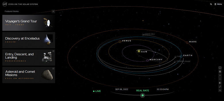 NASA запустило сервис, который показывает прошлое и будущее Солнечной системы