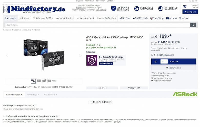 «Алхимик» прибыл в Европу: в Германии уже можно заказать ASRock Arc A380 Challenger ITX за 189 евро