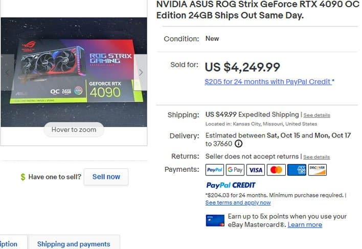 А говорили, что видеокарт хватит всем. GeForce RTX 4090 перепродают в США за 2300-3500 долларов, но есть предложения и за 10 000 долларов