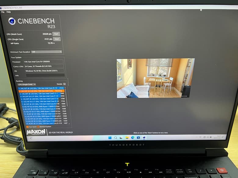 Игровой ноутбук Thunderobot Zero 2023 с 24-ядерным процессором Intel Core i9-13900HX протестировали в Cinebench R23. Каков результат?