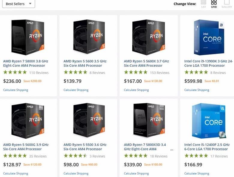 6-ядерные процессоры AMD Ryzen 5600 – безоговорочные хиты. Они входят в топ-5 и топ-10 самых популярных онлайновых ретейлеров