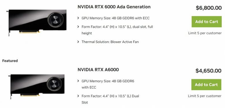 3D-карта Nvidia c 48 ГБ памяти и GPU c 18 176 ядрами CUDA оказалась в четыре раза дороже GeForce RTX 4090