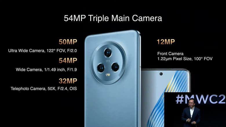 5100 мА·ч, 66 Вт, 100-кратный зум, Snapdragon 8 Gen 2, экран OLED 6,81 дюйма, IP68. Представлены Honor Magic5 и Magic5 Pro