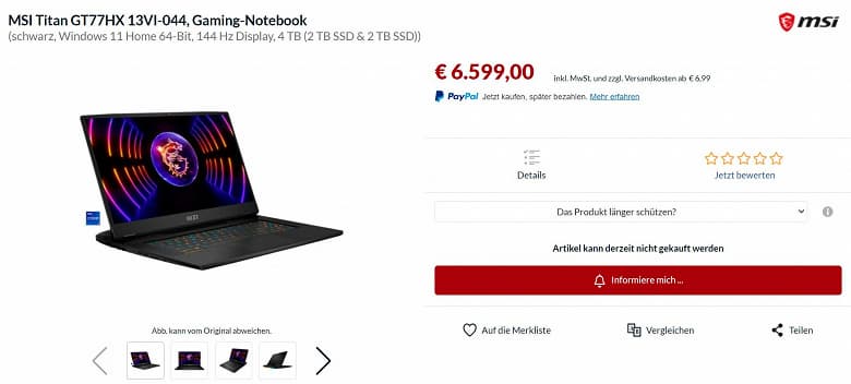 От 1200 до 6600 евро. MSI раскрыла стоимость своих игровых ноутбуков с процессорами Intel Core 13 поколения и ускорителями GeForce RTX 40