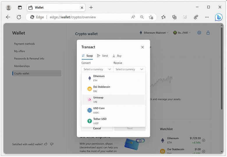 Microsoft разрабатывает встроенный крипто-кошелек для своего браузера Edge