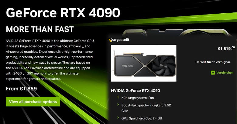 GeForce RTX 4090 FE официально подешевела… на 40 евро. Цена в Европе опустилась до 1820 евро