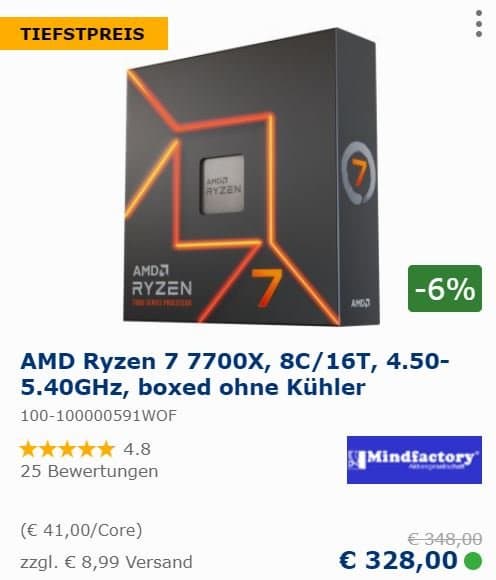 8-ядерный Ryzen 7 7800X3D оценили в Европе. Он почти вдвое дороже Ryzen 7 7700X