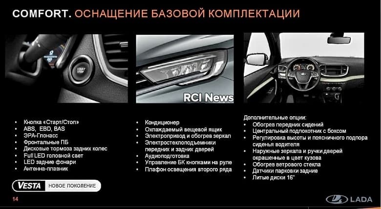Объявлено оснащение всех версий Lada Vesta NG за 1,7 млн рублей