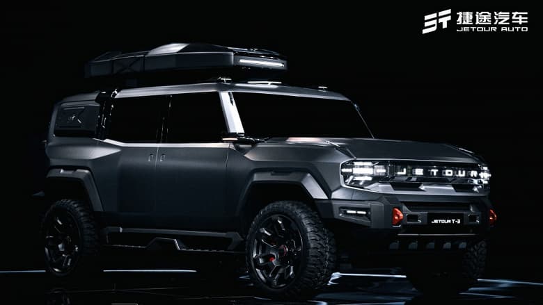 Четыре электромотора, 1300 л.с., запас хода 1400 км, брутальная внешность и возможность преодолевать метровый брод. Представлен Jetour T-3